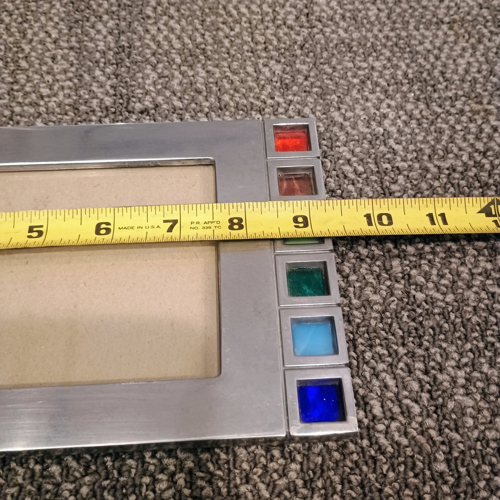 Vintage 1998 HB Group Silver Metal Multi Color Glass 4x6 Picture Frame Modernist - Picture 4 of 5